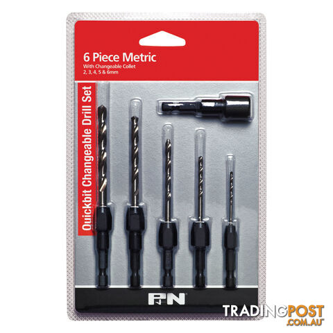 DRILL SET HSS QUICKBIT HEX SHANK Q/CH 2-6MM 6PC P&N 150BSET6M