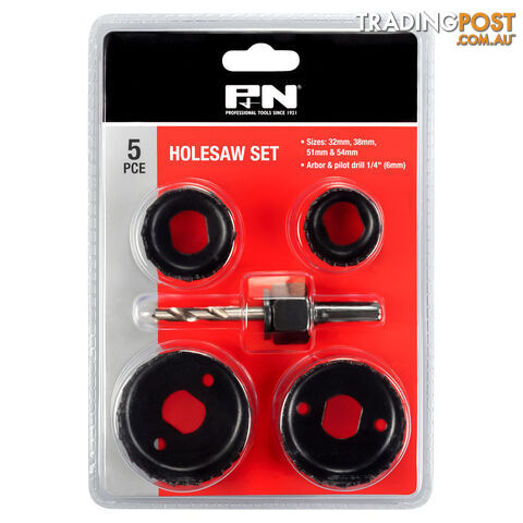 HOLESAW SET 5PCE W/MANDREL 32mm - 54mm x 25mm P&NCUT DEPTH 166044666