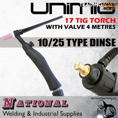 17 TIG Torch With Valve 4 Metres 10/25 Type Dinse Unimig 17V-4MCP25 - photo 2 of 6