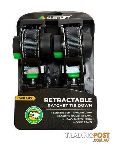 Retractable Ratchet Tie Down 25mm x 3.6m LC 320KG Austlift 204122 - photo 2 of 5