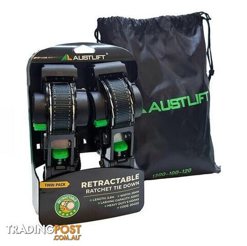 Retractable Ratchet Tie Down 25mm x 3.6m LC 320KG Austlift 204122