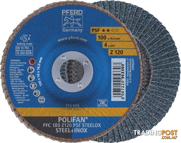 Flap Disc Polifan 100mm 4" 120g Gp Zirconia Inox Pferd 67769100 Pack Of 5
