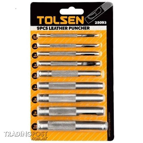 Leather Punch Set Hollow 2.5 - 10mm Tolsen 25093 Pack of 9 Piece