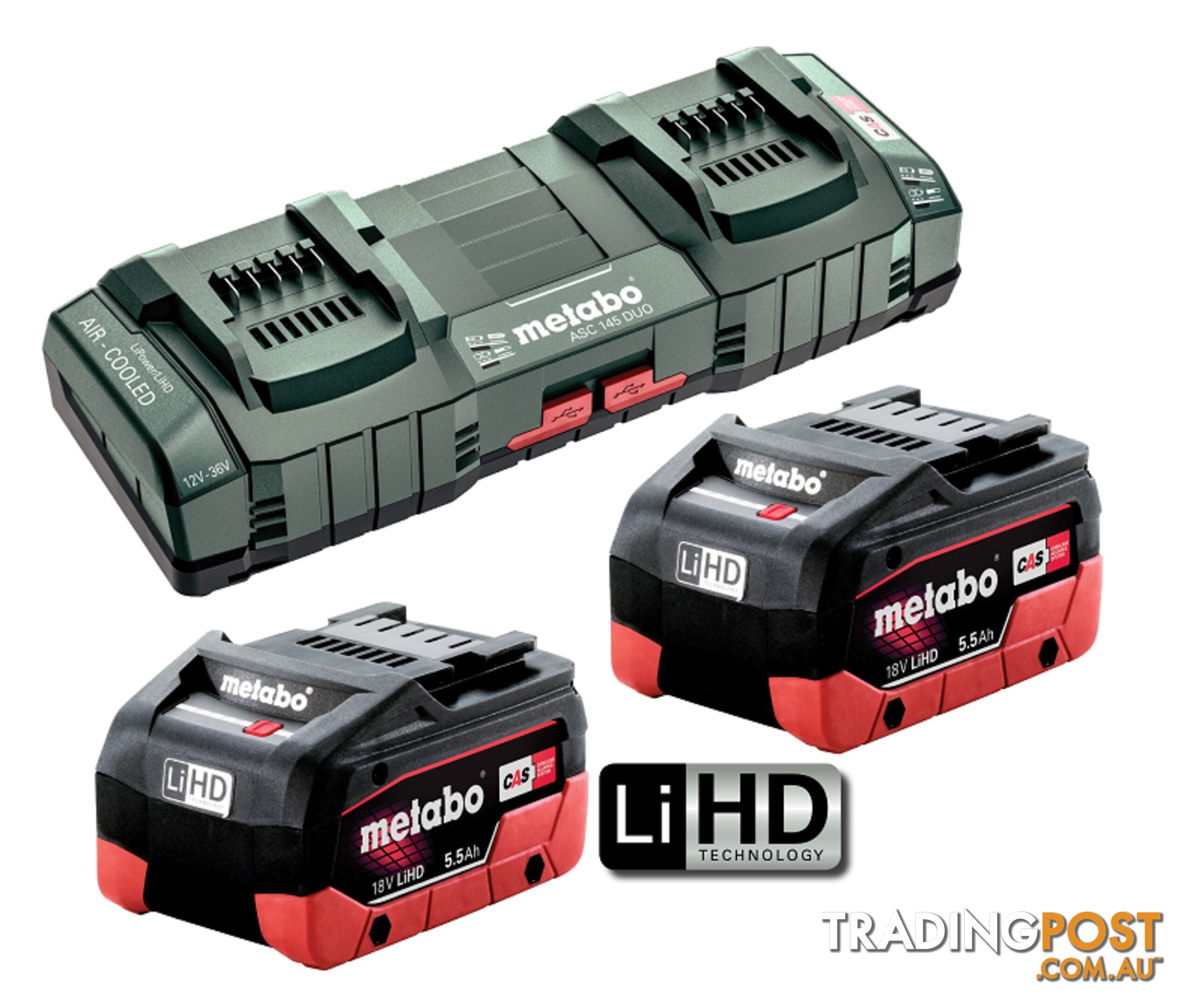 5.5 Ah x 2 LiHD Battery and ASC 145 DUO Fast Charger Kit Metabo AU62749805