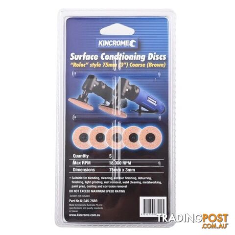 âRolocâ Style Sanding Discs 3â (75mm) 36 Grit (Coarse) 5 Pack Kincrome K13245-75BR