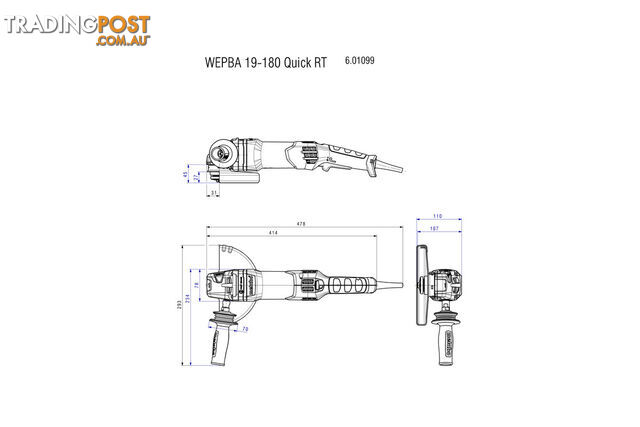 Angle Grinder 7" 180mm WEPBA 19-180 Quick RT Metabo 601099000