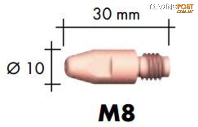 0.9mm Steel M8 10mm 30mm Binzel contact tip Pk:10 P140.0214
