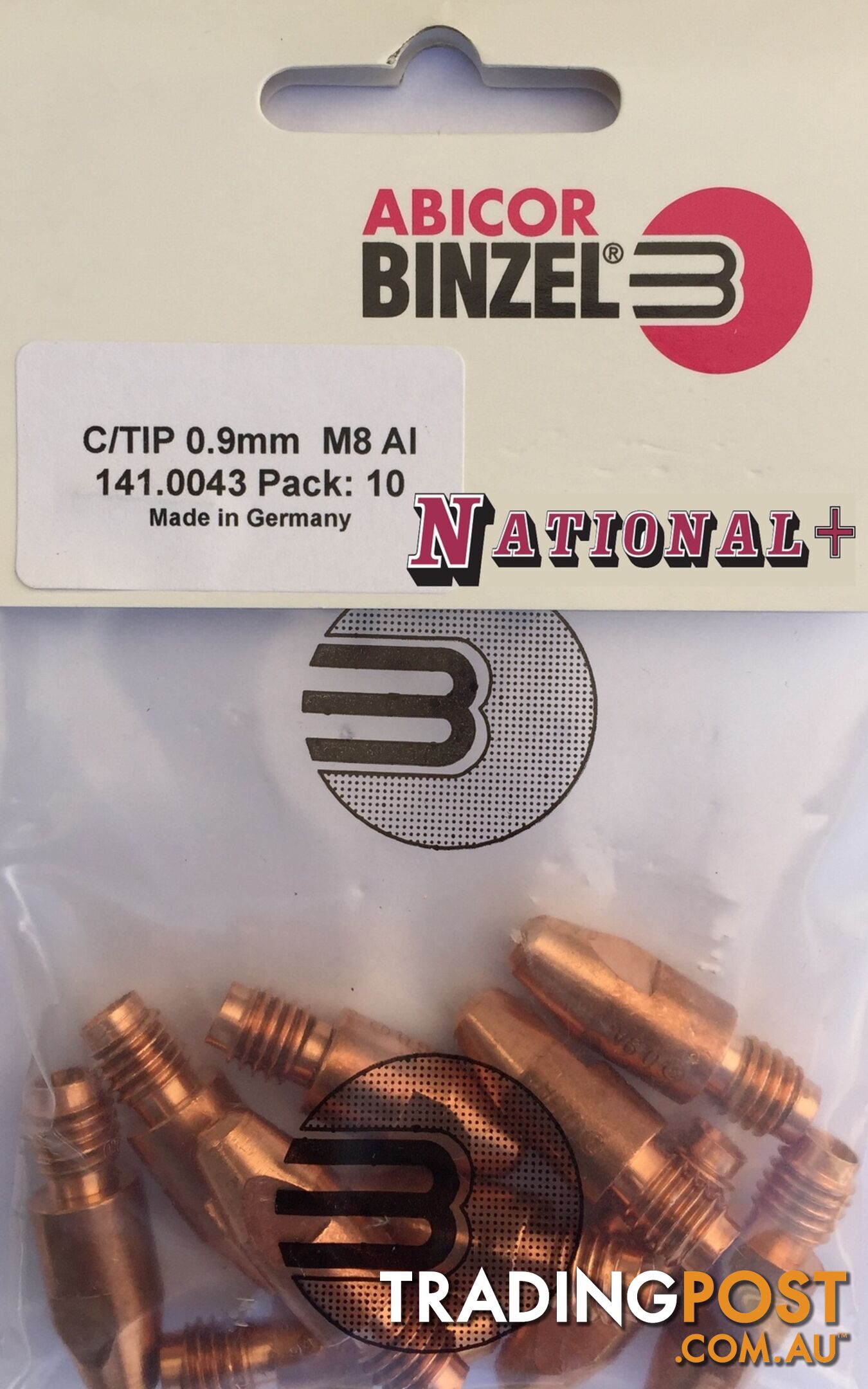 0.9mm Steel M8 10mm 30mm Binzel contact tip Pk:10 P140.0214