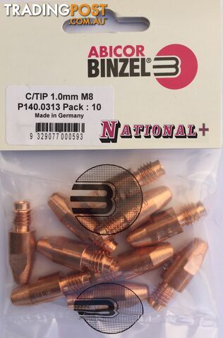 0.9mm Steel M8 10mm 30mm Binzel contact tip Pk:10 P140.0214