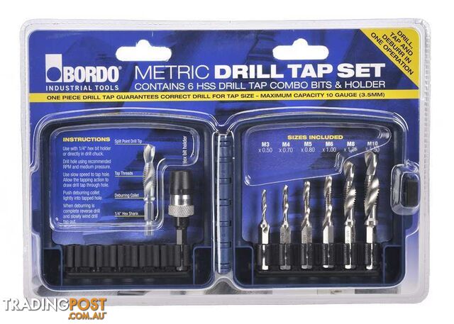 Drill & Tap Combo - Set M3, 4, 5, 6, 8, 10 Bordo 3010-S1