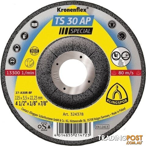 TS 30 AP Special Kronenflex® grinding discs for Stainless steel (Medium) 5 X 1/8...