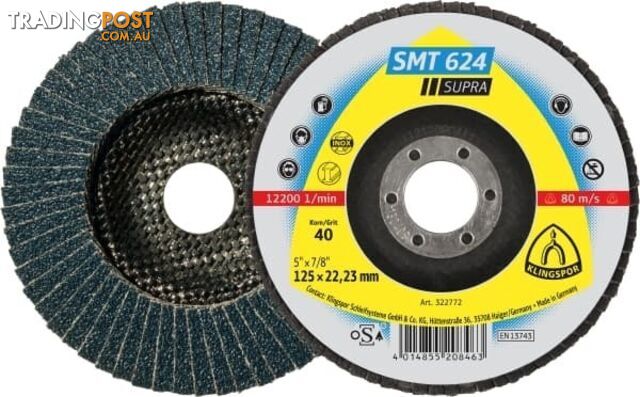 Abrasive Mop Discs for Stainless Steel, Steel 125 X 22.23mm Grain 40 Convex SMT...