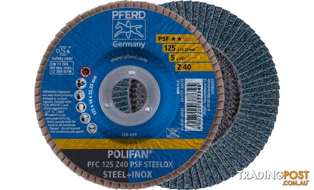 Polifan Flap Disc 125mm 5" 40G GP Zirconia Inox Pferd 67770124 Each