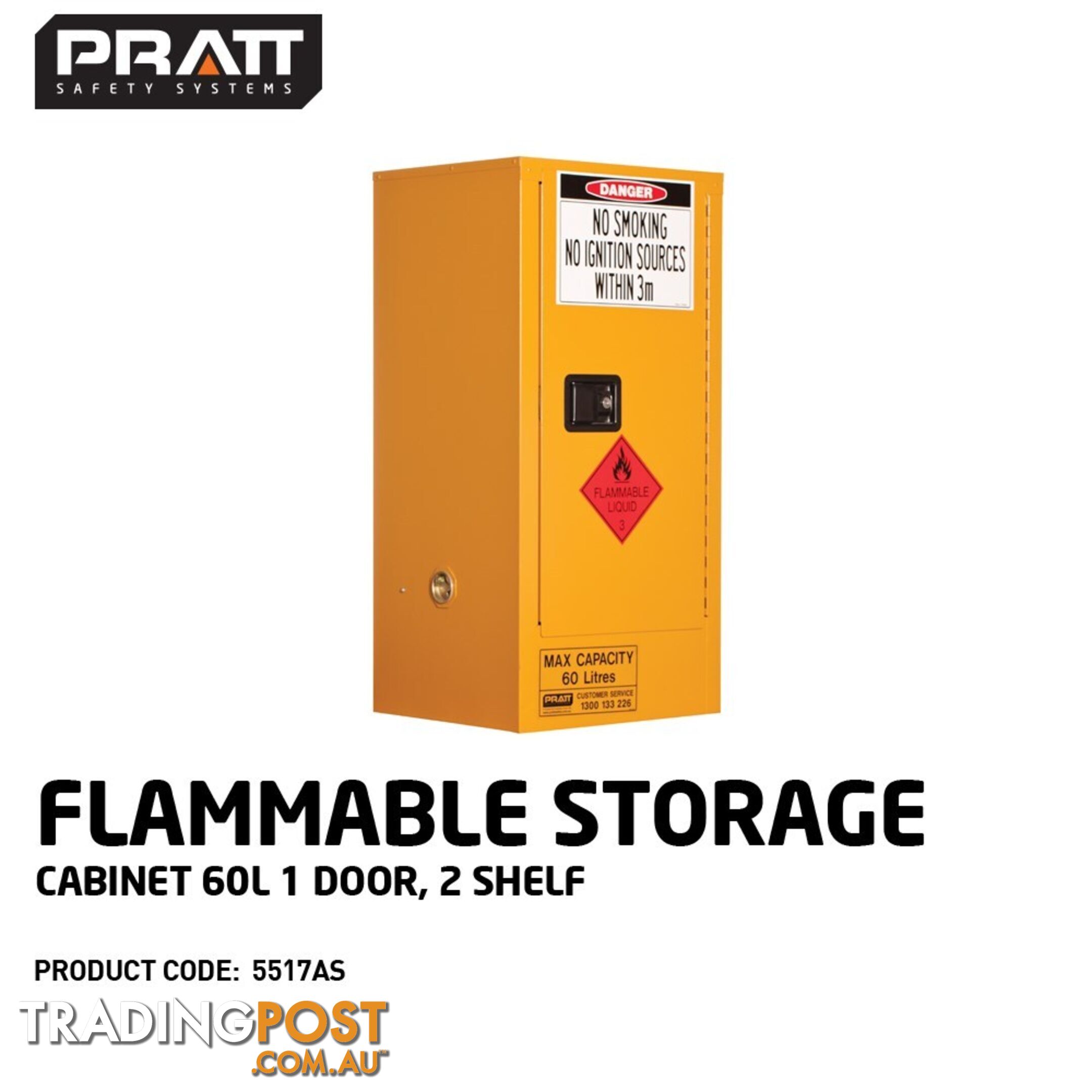 Flammable Storage Cabinet 60 Litres 1 Door 2 Shelf 5517AS