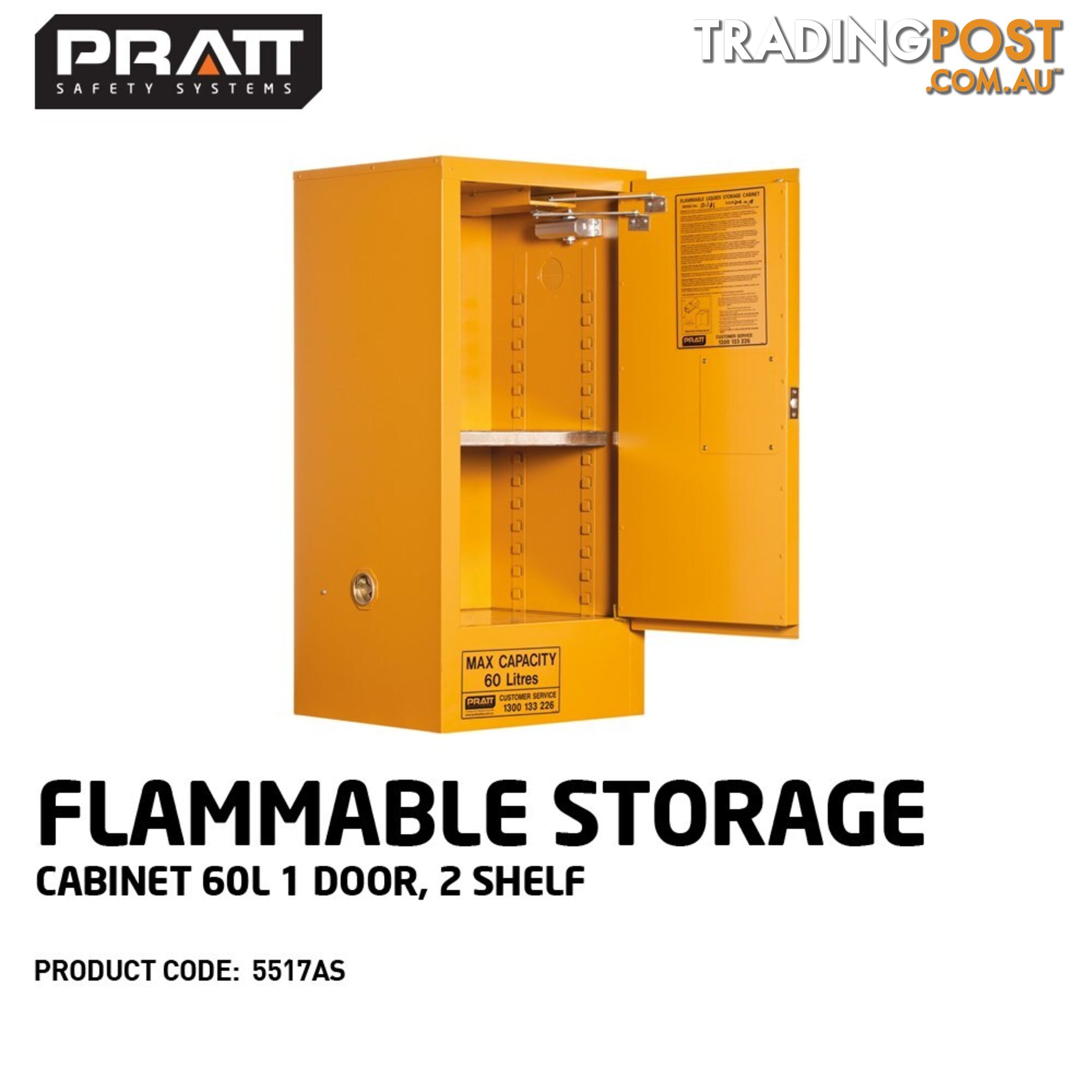 Flammable Storage Cabinet 60 Litres 1 Door 2 Shelf 5517AS