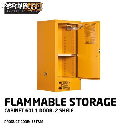 Flammable Storage Cabinet 60 Litres 1 Door 2 Shelf 5517AS