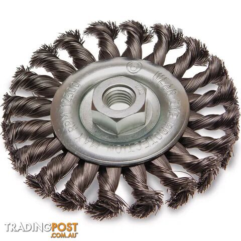 Twist Knot Wheel Brush Steel 100mm with Multi Bore Thread Adaptors ITM TM7003-100