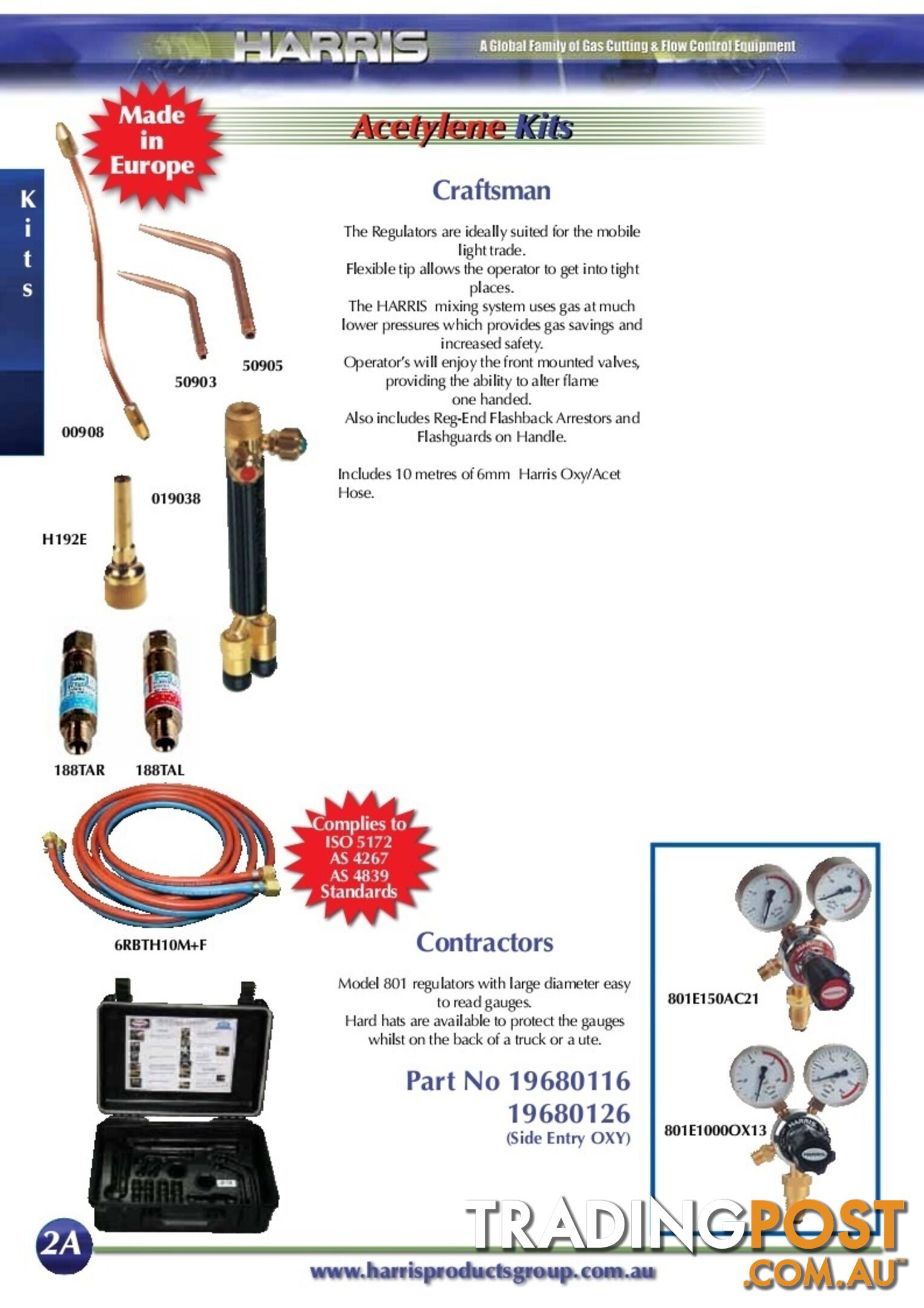 Contractors Oxy/Acet kit with side entry regulator Harris 19680126
