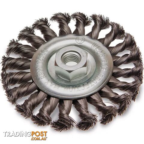 Twist Knot Wheel Brush 125mm Multi Thread With M10 x 1.5mm Thread Adaptor ITM TM7003-125