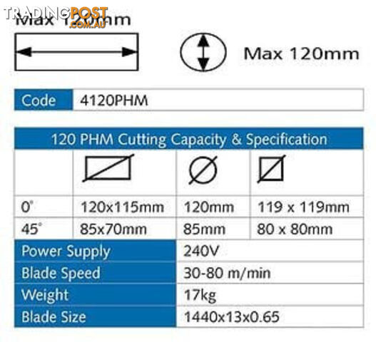 PHM 120 Portable Bandsaw Cutting Capacity Ø 120mm Excision 4120PHM - photo 2 of 2