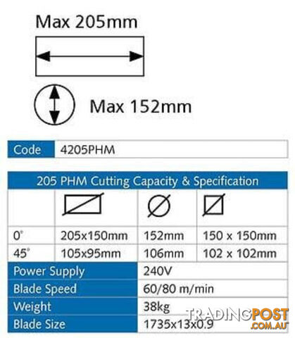 PHM 205 Portable Bandsaw Cutting Capacity 205mm Excision 4205PHM - photo 2 of 2