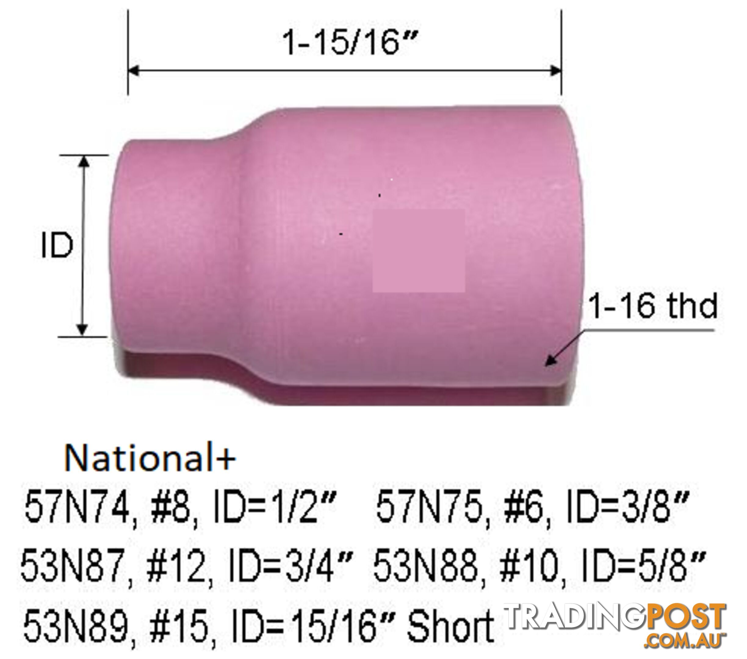 Large Diameter Alumina Nozzles For Gas Lens Size 12 (3/4") Suits 17/18/26 Torch 53N87 Pkt : 2