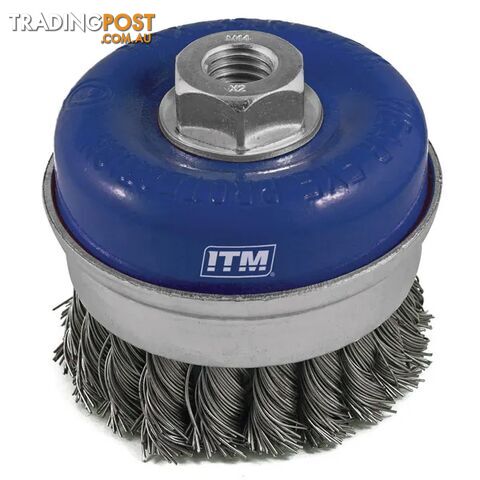 Twist Knot Cup Brush Steel 125mm With Band M14 x 2mm Thread ITM TM7001-125