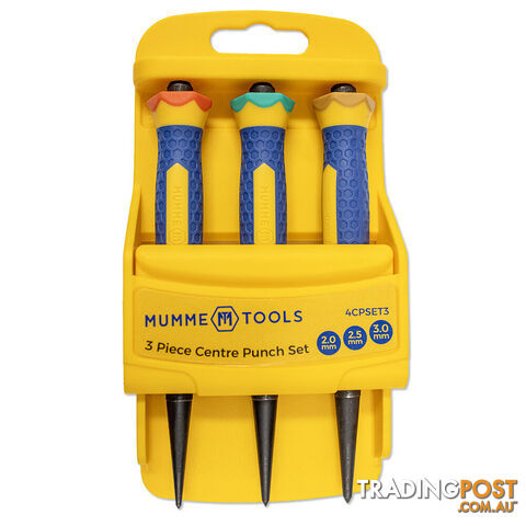 Centre Punch Set 3 Pieces 2mm, 2.5mm & 3mm Punches Mumme Tools 4CPSET3