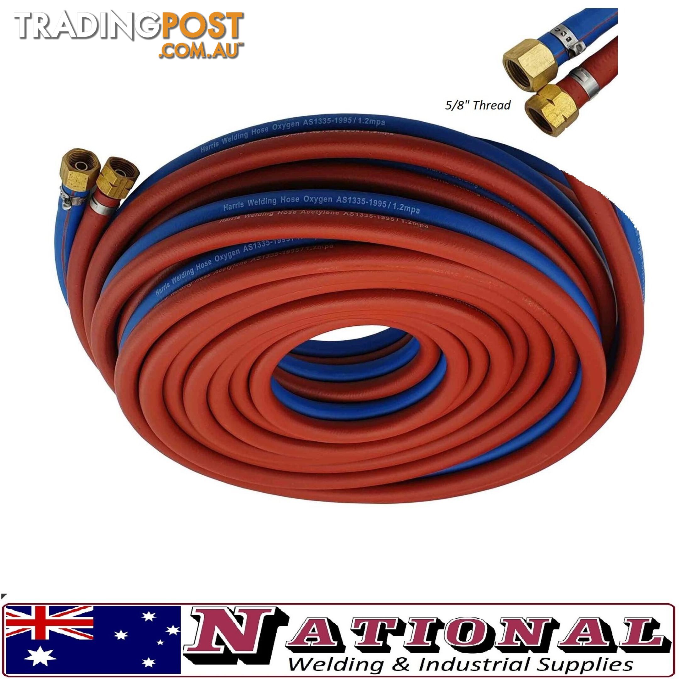 Harris Oxy / Acetylene 15 Metres 8mm Twin Hose With Fittings 8RBTH15MF