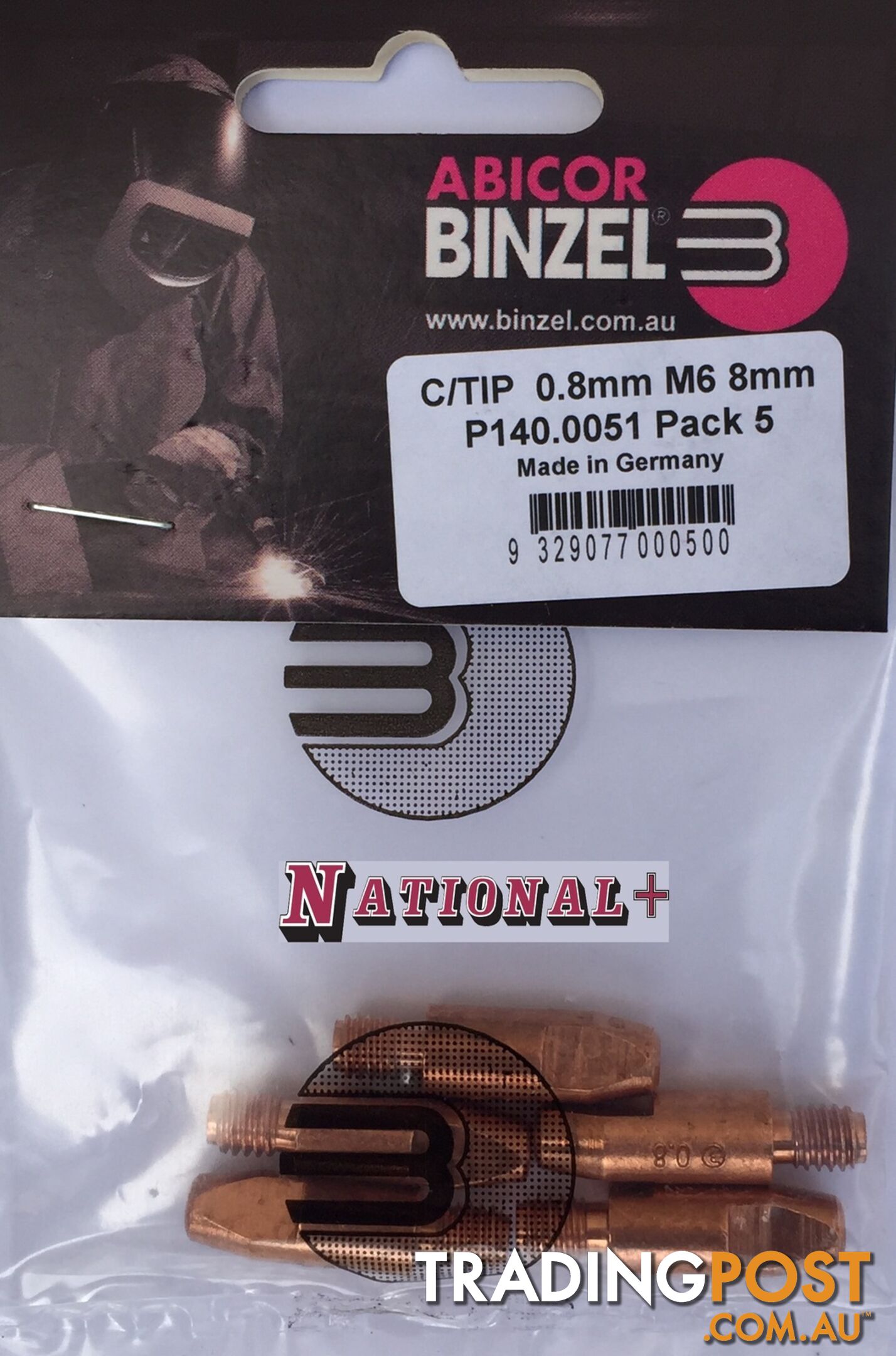 0.6mm Steel M6 8mm 28mm Binzel contact tip Pk: 10 P140.0005