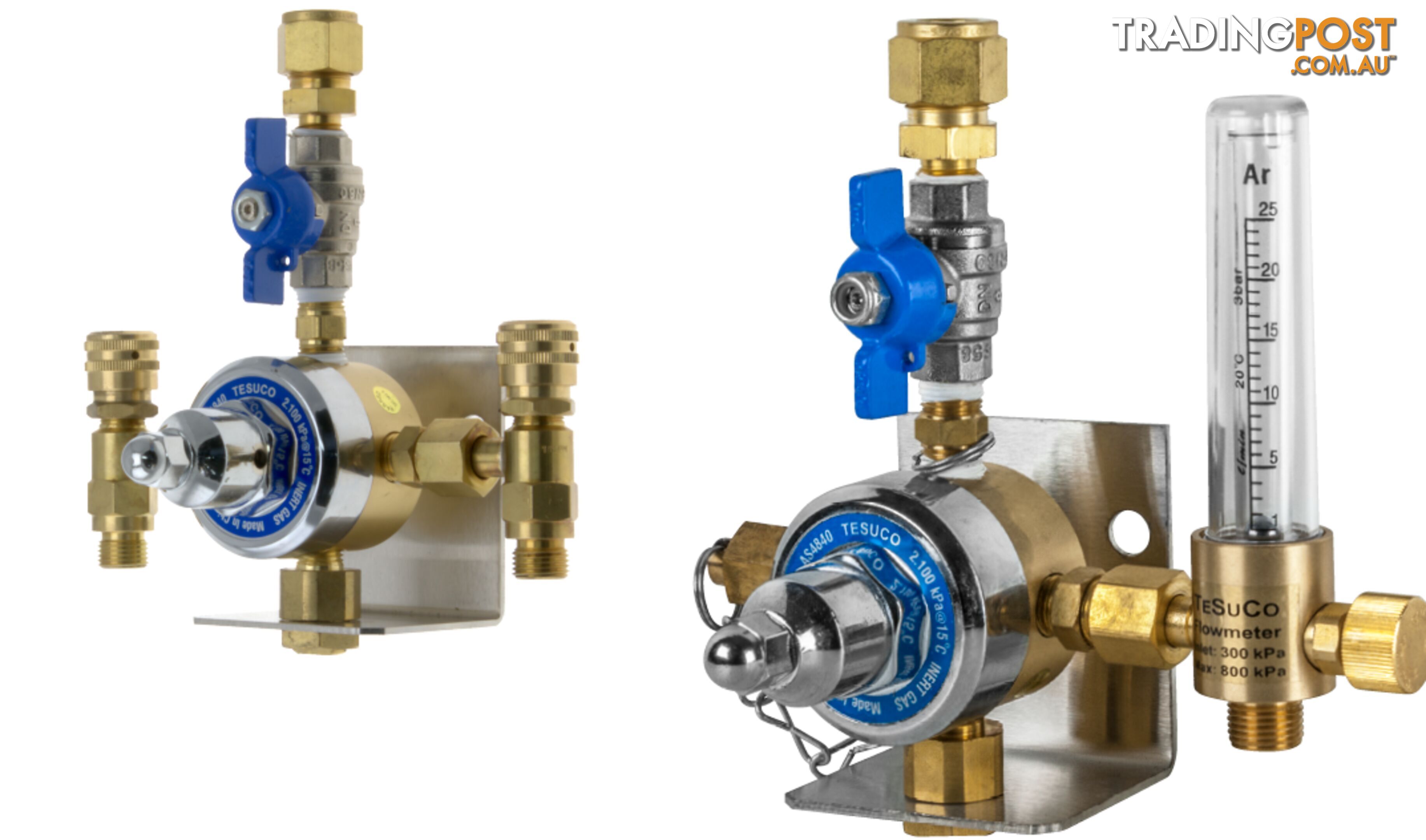 Regulated Twin Outlet Point Inert Gas Set Pressure With 15 L/min Flow Restrictors Tesuco GOPRR15