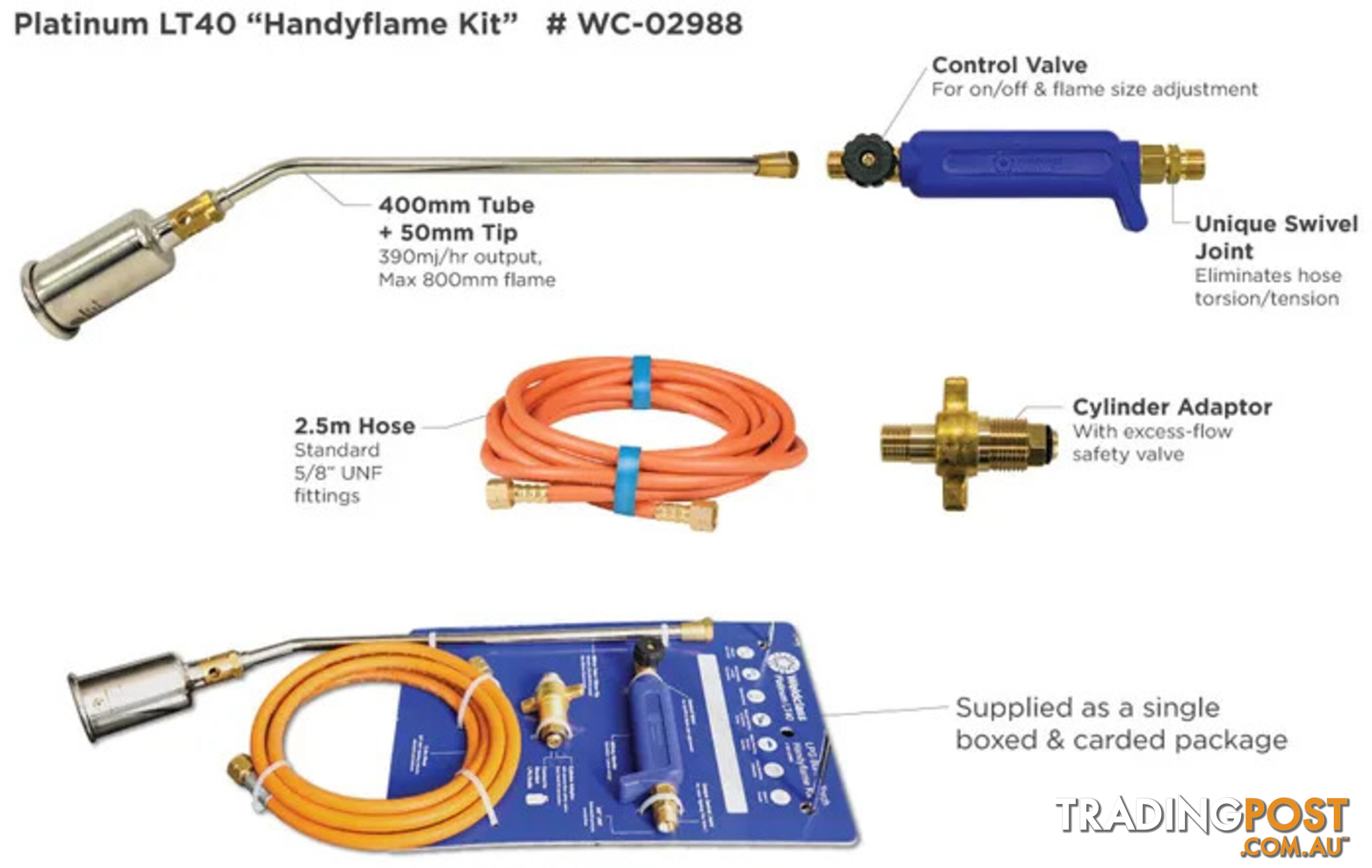 LPG Burner Torch Kit Handyflame With 400mm Tube And 2.5 Metres Hose Weldclass WC-02988