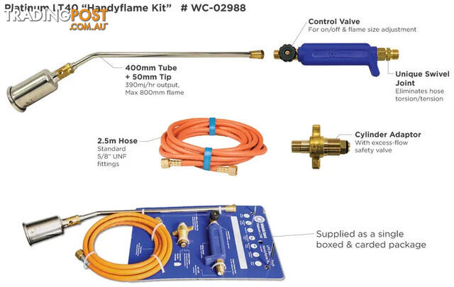 LPG Burner Torch Kit Handyflame With 400mm Tube And 2.5 Metres Hose Weldclass WC-02988