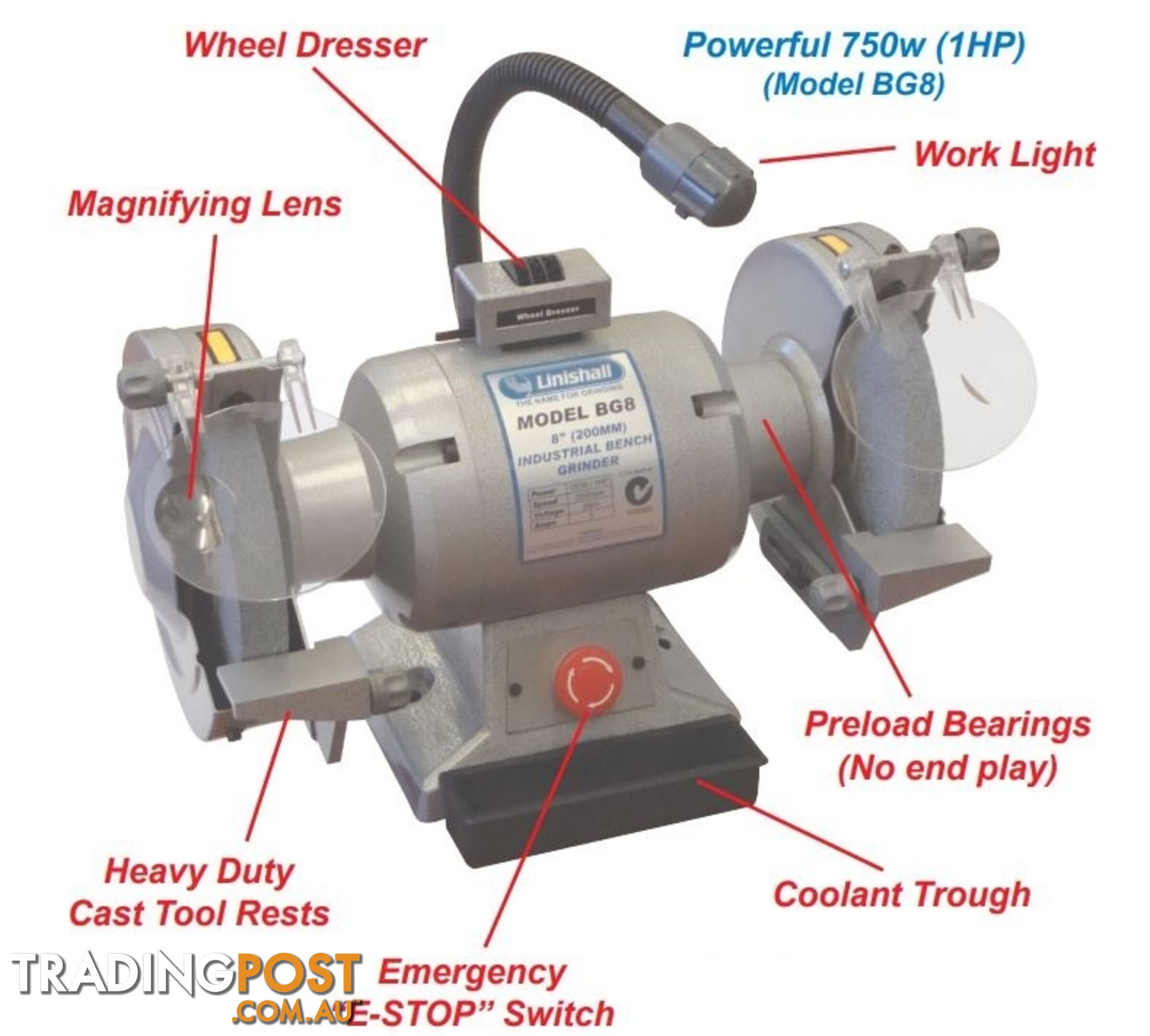 Heavy Duty Bench Grinder 200mm Linishall Model BG8