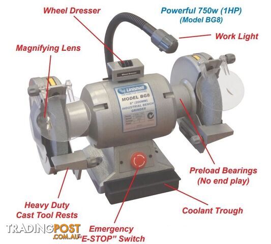 Heavy Duty Bench Grinder 200mm Linishall Model BG8