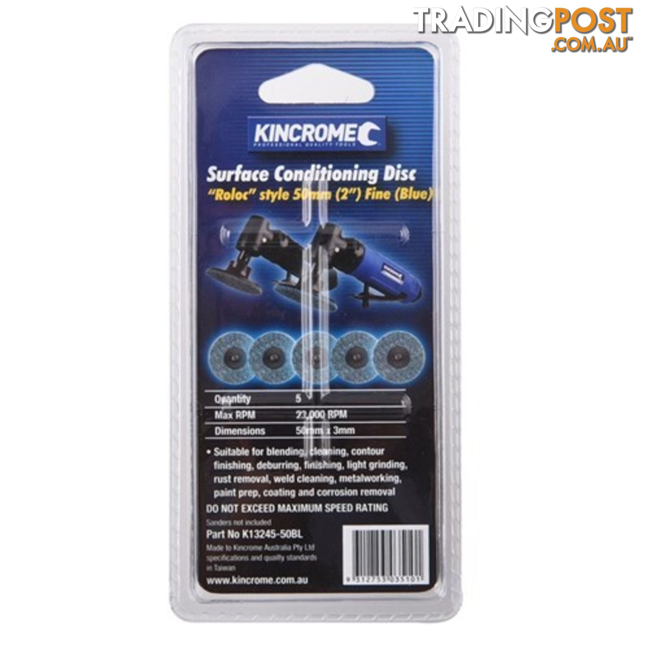 âRolocâ Style Sanding Discs 2â (50mm) 80 Grit (Fine) 5 Pack Kincrome K13245-50BL