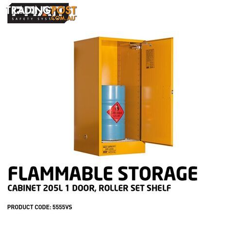 Flammable Storage Cabinet 205L 1 Door Roller Set Shelf 5555VS