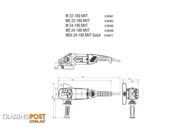Angle Grinder 180mm (7") 2200W W 22-180 MVT (606461190) - photo 2 of 2