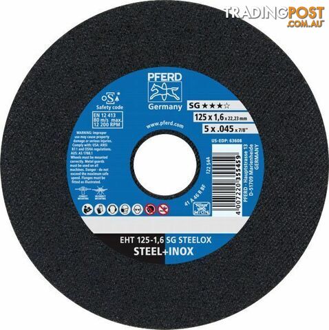 Flat Cut-Off Wheel 5'' EHT 125mm 1.6mm Inox Pferd 61341122-5 Pack of 5