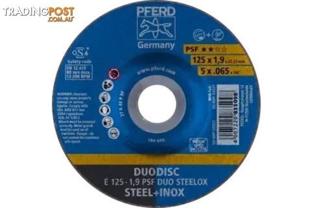 DuoDisc Cut-Off/Grinding Disc E 125-1,9 PSF DUO STEELOX Pferd 62012630-5 Pack of...