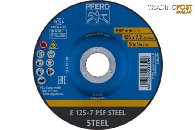 Grinding Wheel E 125mmx7.2x22.23 mm 5" Depressed Centre PSF Steel Pferd...