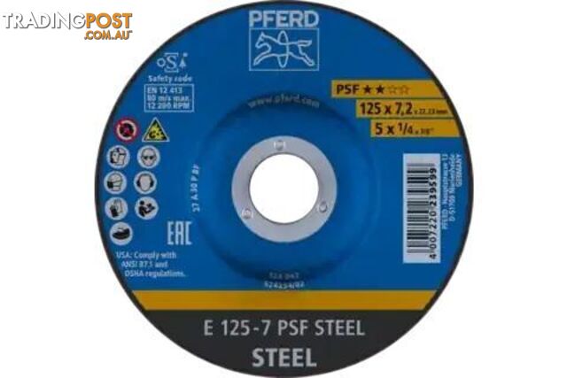 Grinding Wheel E 125mmx7.2x22.23 mm 5" Depressed Centre PSF Steel Pferd...