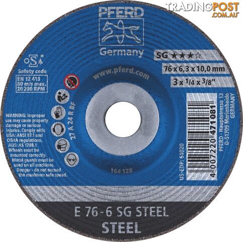 Premium Grinding Wheel Depressed Centre Steel 76mm x 6.0mm Pferd 62208626 Pack...