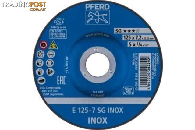 Grinding wheels SG INOX 125mm (5") x 22.23 x 7.2mm Pferd 62212623 Each Disc