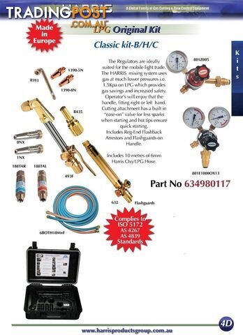 Harris Original Classic Kit Oxy/LPG Model 801 regs for B/H/C 634980117