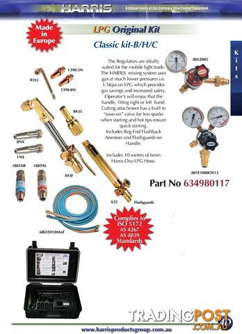 Harris Original Classic Kit Oxy/LPG Model 801 regs for B/H/C 634980117