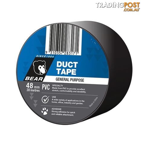 Duct Tape Black Bear PVC 48mm x 30 Metres Norton 63642583589