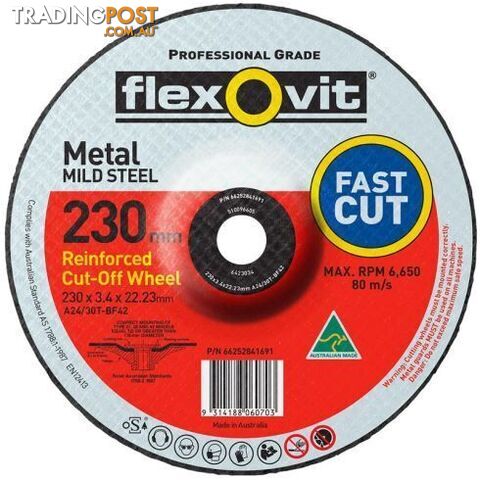 Depressed Center Metal Cut Off Wheel - 230 x 3.4 x 22mm Flexovit A24/30T...