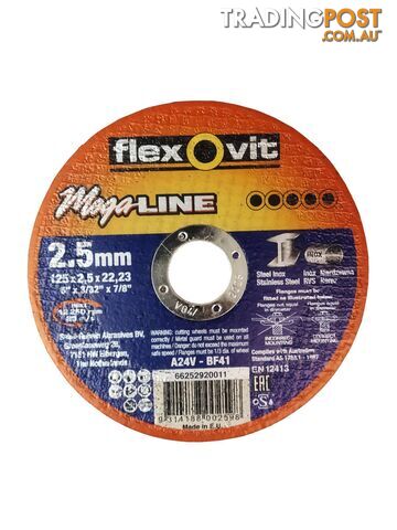 Flexovit Cut-Off Wheel 125 x 2.5 x 22.23 mm Type 41 AO Steel/Inox Premium...