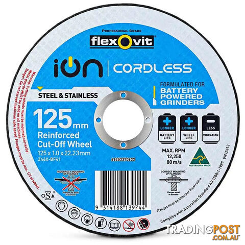 Steel & Stainless Cut Off Disc 125 x 1.0mm Flexovit - Ion Cordless 66253370633